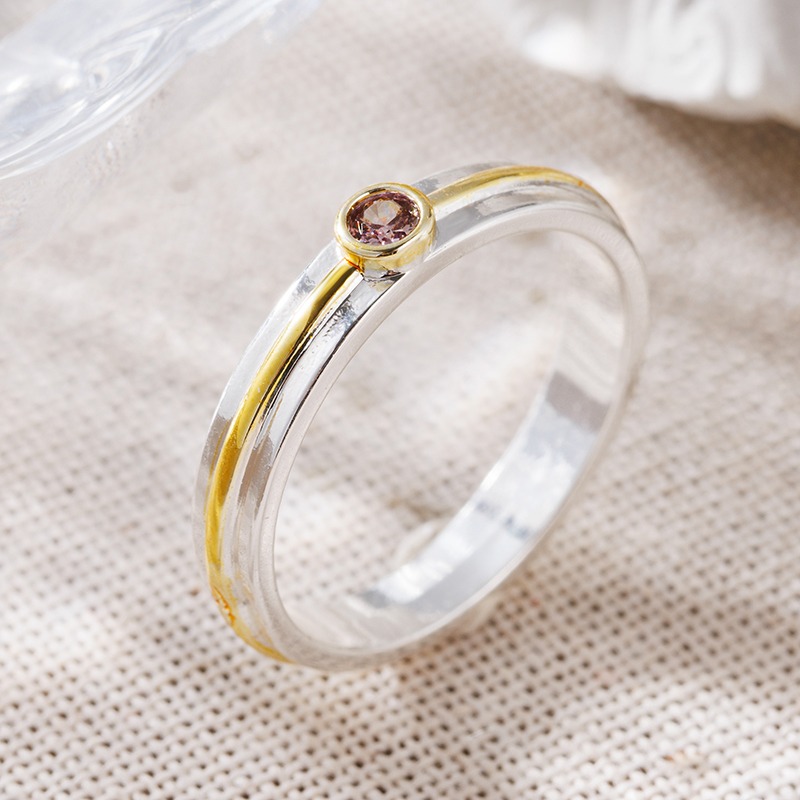Delicate Two-Tone Slim Zirconia Ring, Light Luxury Design